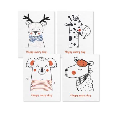 China 4 Pcs 8x10 Inch Nordic Happy Every Day Cartoon Animals Frameless Art Set Custom Canvas Prints For Decor for sale