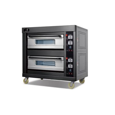 China Commercial Baking Oven Commercial Stainless Steel Free Standing Two Deck Four Tray Baking Deck Oven for sale