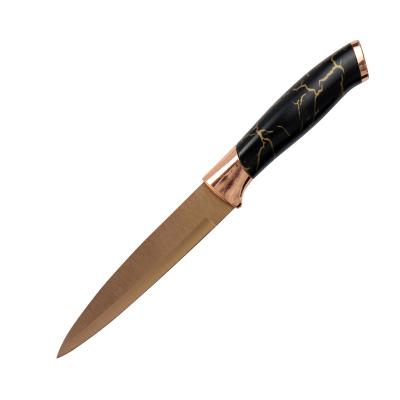 China Viable Rose Gold Blade Fruit Paring Knife Stainless Steel Kitchen Black Bolt Handle Mini Utility Knife for sale