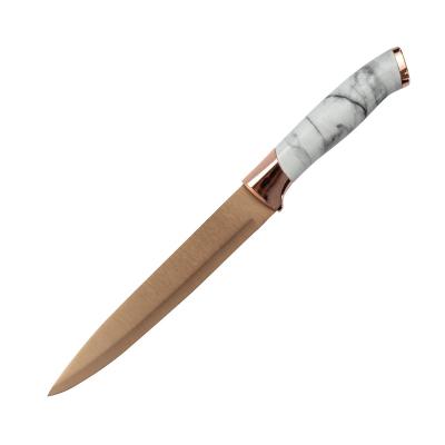 China Customized Viable Handle Carving Knife White Marble Meat Cutting Rose Gold Blade Carving Knife for sale