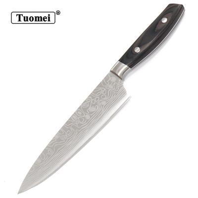 China TUOMEI Viable 8 Inch Professional Chef Knives With Pakka Wood Handle Decorative Damascus Laser Pattern Kitchen Chef Knife for sale