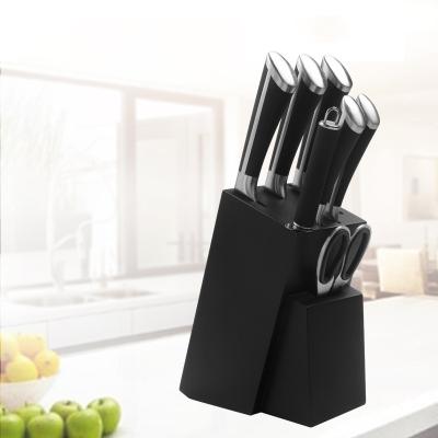 China TUOMEI High Quality Durable Cavity Handle 8pcs Black Stainless Steel Kitchen Knives Set With Wooden Block for sale