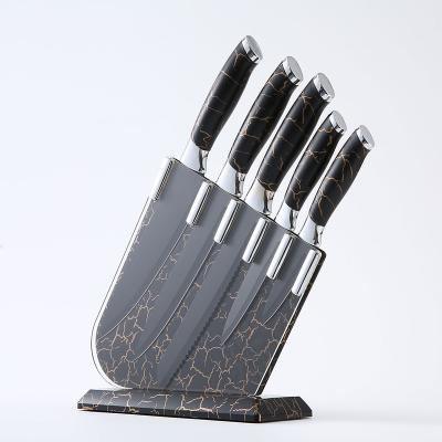 China Viable Wholesale Chinese Marble Pattern Black Handle Black Blade Sharpness Kitchen Knife Sets With Beginner for sale