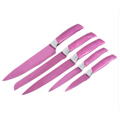 China Viable hot selling plastic handle stainless steel sharpness 5pcs kitchen knife set pink sharp blade for sale