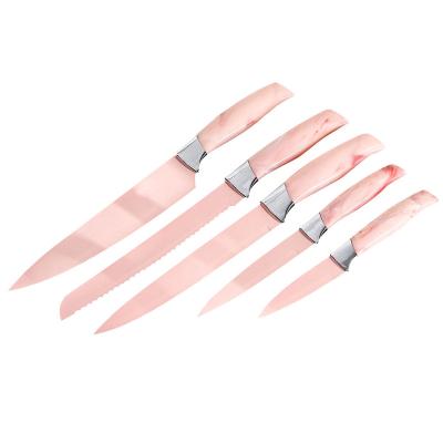 China Viable Premium Quality PP Knife Handle Sharpness Blade Kitchen Knife Set Light Pink for sale