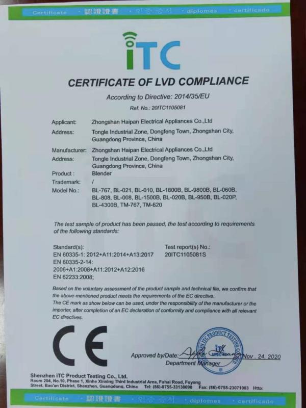 CE - Zhongshan Haipan Electrical Appliance Co., Ltd.