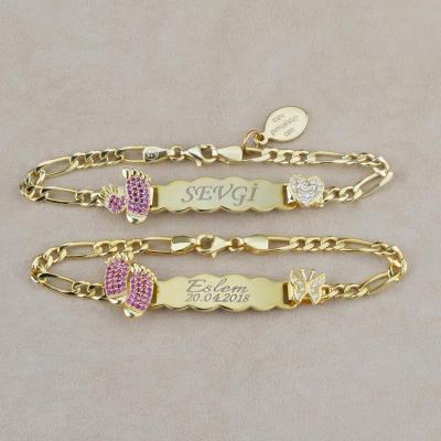 China FASHIONABLE New Product 2021 Silver 925 Pale Pink Custom Feet Name Bracelets for sale