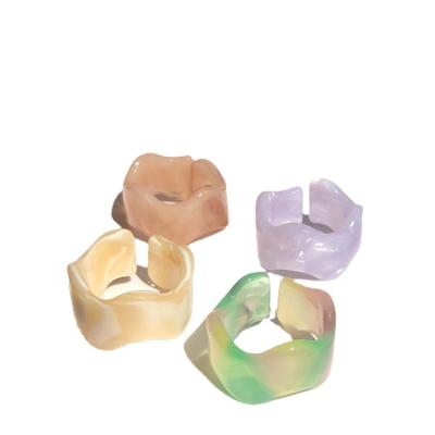 China Hiphop New Product Color Acrylic Resin Ring Blooming Four-piece Open Ring for sale