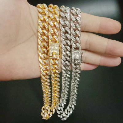 China Europe And America Iced Out Hip Hop Pave Rhinestone Miami Full Restriction Chain Bling Cuban Hitter Necklaces For Men Jewelry for sale