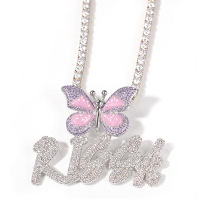 China New Environmentally Friendly Design Hip-hop Letter Quilting Double Butterfly Pendant Buckle Oil Dripping Necklace Cursive Letter Necklace for sale