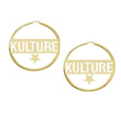 China Duoying OEM Classic Fashionable Classic Custom Earrings Stainless Steel Name Circle Stud Earrings For Women Hip Hop Earrings for sale