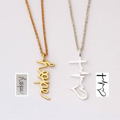 China CLASSIC Handmade Custom Cursive Nameplate Pendant Necklace Birthday Gift Stainless Steel Gold Choker Necklace Jewelry for sale