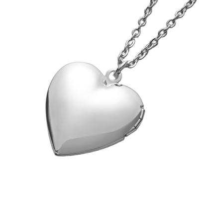 China Fashionable Heart Shaped Photo Frame Small Memory Box Pendant Necklace Mirror Polished Stainless Steel Necklace for sale