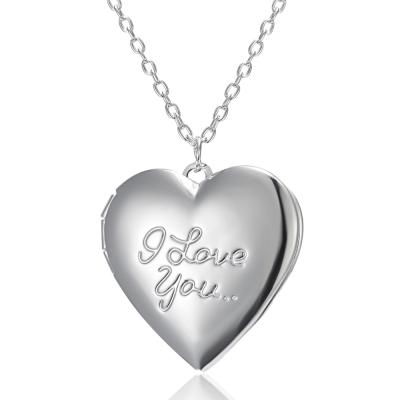 China Fashionable heart-shaped frame pendant necklace photo pendant necklace men's and women's memorial jewelry openable unique engraving design for sale