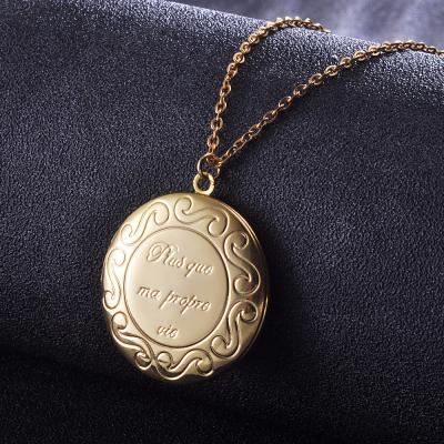 China Photo Fashionable Open Frame Stainless Steel Necklace Family Shiny Necklace Cut Out Letter Pendant Round Pendant for sale