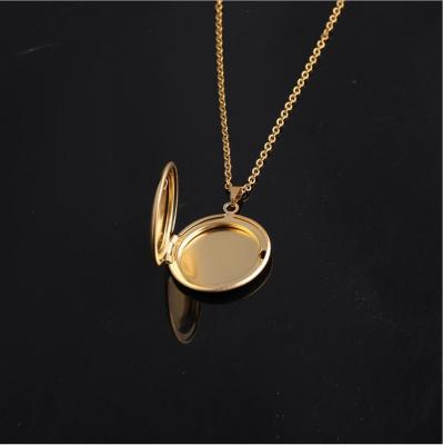 China Fashionable Frame Box Photo Necklace Dangle Women's Jewelry Mirror Polished Stainless Steel DIY Round Photo Necklace for sale