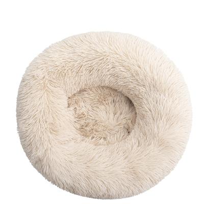 China FreeExport Travel Large Pet Fux Long Plush Cozy Comfortable Calming Donut Cushion Modern Portable Far Indoor Dog Bed For Pet for sale