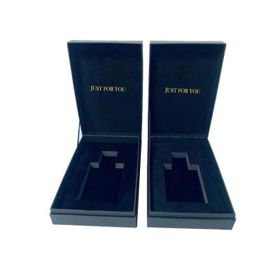 China Environmental Protection Logo Boutique Paperboard Gift Packing Custom Box Flip Top With Tray Luxury Black Perfume Box Packaging for sale