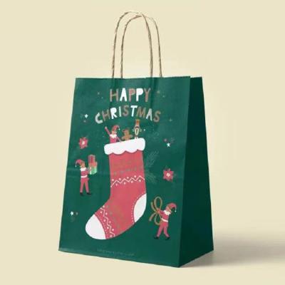 China Hot Selling Paper Bags Recycled Brown Materials Gift Wraps Kraft Paper Ready To Ship Christmas Gift Bags for sale