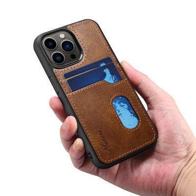 China Vintage Shockproof British Insert Leather Phone Case For iPhone Amazon Hot Business Design Phone Case Cards Case Wallet for sale