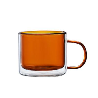 China Viable thick borosilicate double layer cup color heat-resistant glass coating with Nordic creative coffee cup insulation mug for sale