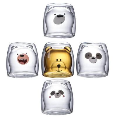 China High Quality Handmade Borosilicate Double Wall Bear Shape Glass Coffee Mug for sale