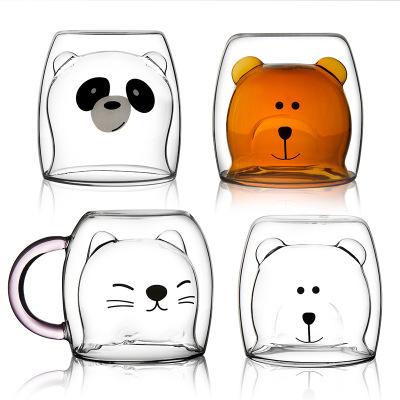 China Eco - Friendly Double Wall Glass Coffee Mug With Bear Style High Borosilicate Glass Design for sale