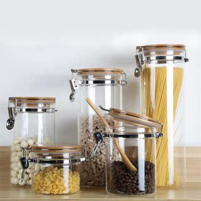 China Food candy jar with lock lid wood glass storage jar airtight jam glass jar with lid glass for sale