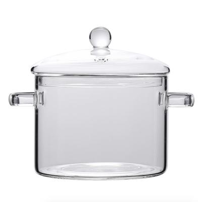 China Sustainable Heat Resistant Glass Clear Glass Cooking Pot Soup Pot With Lid For Stovetop Microwave Oven for sale