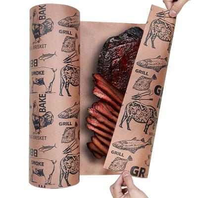 China Custom Logo Greaseproof Printed Pink Peach Butcher Paper Roll For Smoking Meat for sale