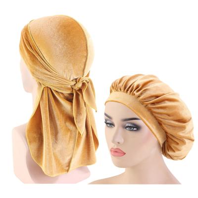 China Other Seller High Quality Wholesale Velvet Durag And Beanie Set Velvet Sleep Beanies Hood Couple Sets Head Wrap For Women Men for sale