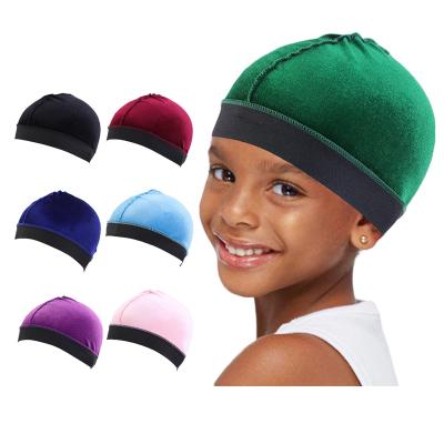 China High elasticity baby velvet elastic band wave covers durags kids headwrap dome cap hair wrap turban turban wig cap custom for sale