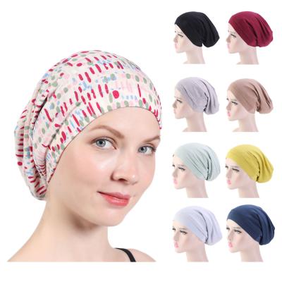 China High Elasticity Women Wide Band Satin Striped Sleep Hats Beanie Hoods Hat Cotton Turban Hood Head Wraps Turbans Hat Skullcap for sale