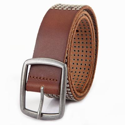 China Trendy Fashion Studded Ladies Casual Belt Fashionable Female Casual Pants Belt Cowhide Leather Vintage Belt for sale