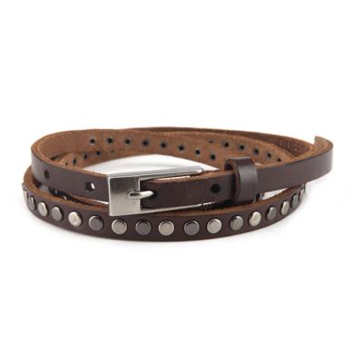 China Casual Fashionable Sdutted Leather Belts For Women Fashion Casual Cowhide Round Point Studded Belt Simple Feminine Women's Belt for sale