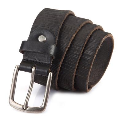 China Hot Selling Vintage Fashion Pin Buckle Casual Versatile Top Grain Leather Belts Jeans Handmade Fashionable Factory Custom Made For Men Black for sale