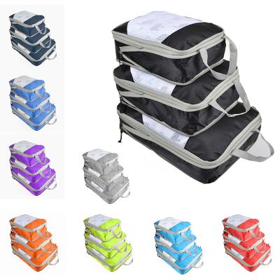 China Hot Sale Eco-Friendly 3 Set Expandable Mesh Bags Compression Clothes Organizer Travel Storage Bag Set for sale