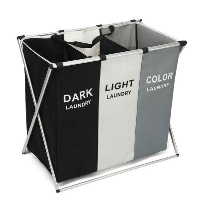 China Eco-friendly Durable Custom Large Laundry Basket 3 Section Laundry Hamper Basket for sale