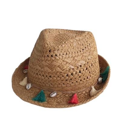 China Wholesale Comfortable Straw Hat Summer Beach Wear Hat with Tassel and Conch for Men for sale