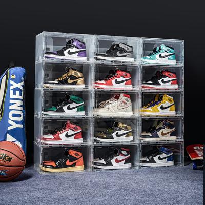 China Sneaker Drop Front Or Side Open Storage Wholesale Clear Plastic Workable Transparent Stackable Shoe Shoe Box Organizer for sale