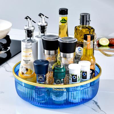 China Viable Rotating Turntable Storage Container Bins Spices Condiments Rotating Organizer Kitchen Round Plastic Storage Turntable for sale