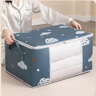 China Wholesale Viable Storage Bag Quilt Fabric Nonwoven Fabric Storage Box 50/75L Factory Foldable Clothing Storage Box for sale