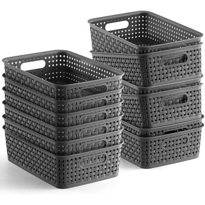 China Sustainable Household Kitchen Sundries Box Kitchen Plastic Hollow Edge Woven Single Fruit Vegetables Organizing Storage Basket for sale