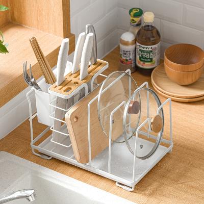 China High Quality Viable Kitchen Dish Drying Rack Metal Cutting Cutting Board Holder Pot Lid Knife Utensil Holder Rack for sale