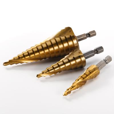 China NHexagon Large Step Steel Taper HSS Spiral Metal Titanium Coated Drill Bit Cut Tool Kit Hole Cutter 4-12/20/32mm for sale