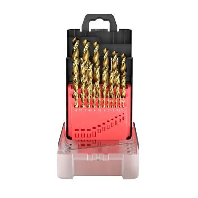 China Factory direct sale 19pcs hardened metal stainless steel drill bronze hardware tools Hss cobalt twist drill bits set for steel for sale