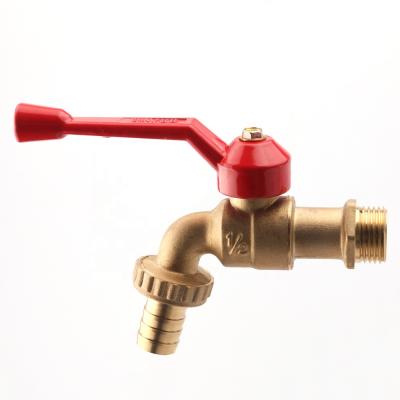 China OUKE Modern 1/2 Inch Red Handle Garden Water Faucet Washing Machine Brass Bibcock Brass Faucet for sale