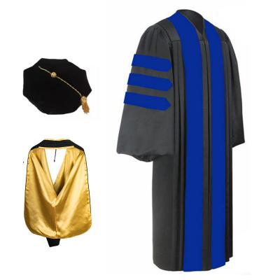 China Black Trim Gold Piping Doctoral Gown Phd Graduation Gown and Hood for sale