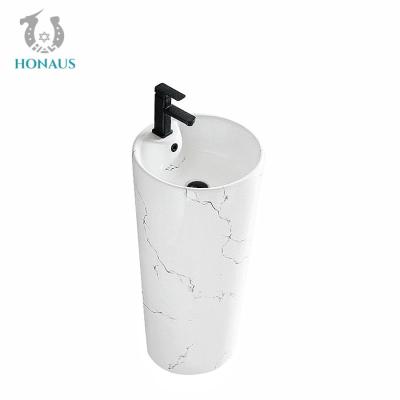 China Natural Marble Pedestal Sink Modern Freestanding Pedestal Basin No Stain for sale