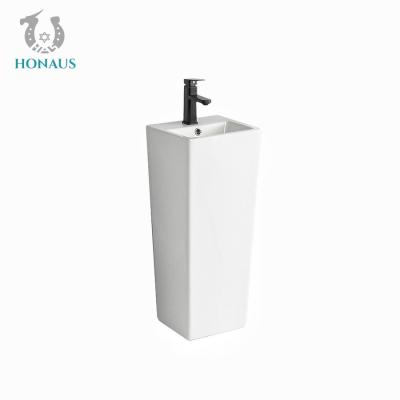 China Luxury Modern Full Pedestal Hand Wash Basin Self Cleaning Square Type Te koop